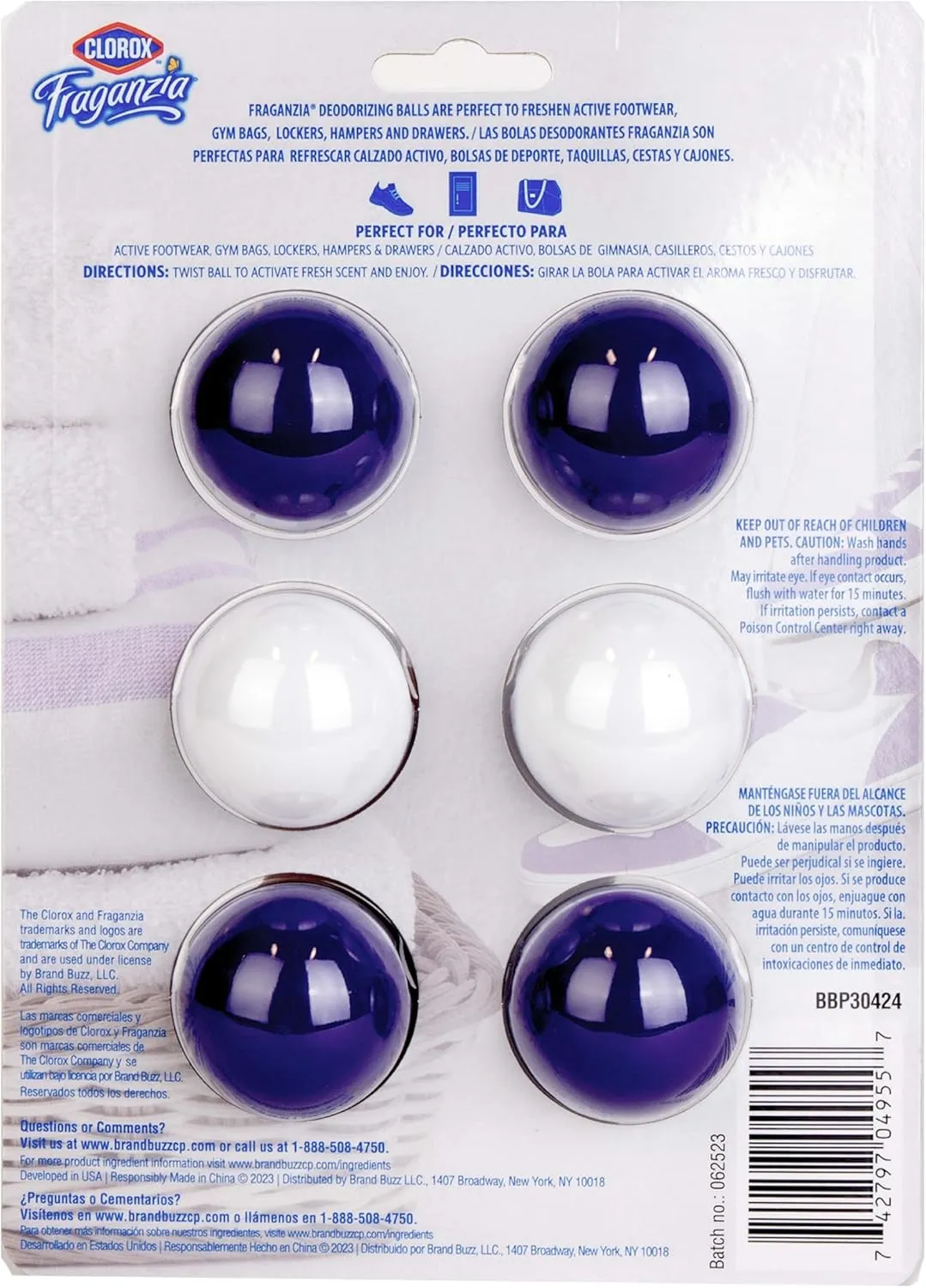 Clorox Fraganzia Deodorizing Balls, Lavender with Eucalyptus Scent - Battery Free Air Refresher, Odor Eliminators for Shoes, Gym Bag, Closet, Locker, Hamper, and Drawer Odor Deodorizers, 6 Count