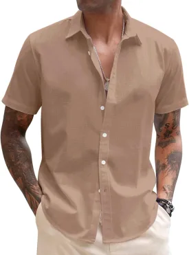 COOFANDY Men's Linen Casual Short Sleeve Shirt Button Down Summer Beach Wedding Shirts