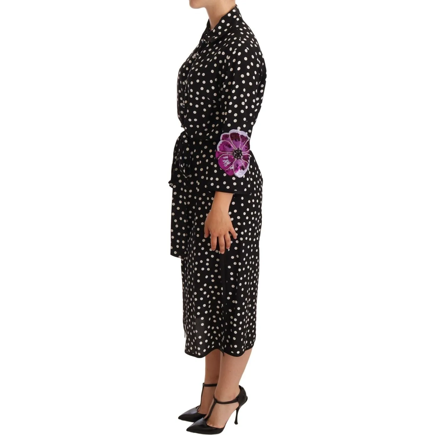 Dolce & Gabbana Elegant Silk Polka Dot Sequin Midi Dress
