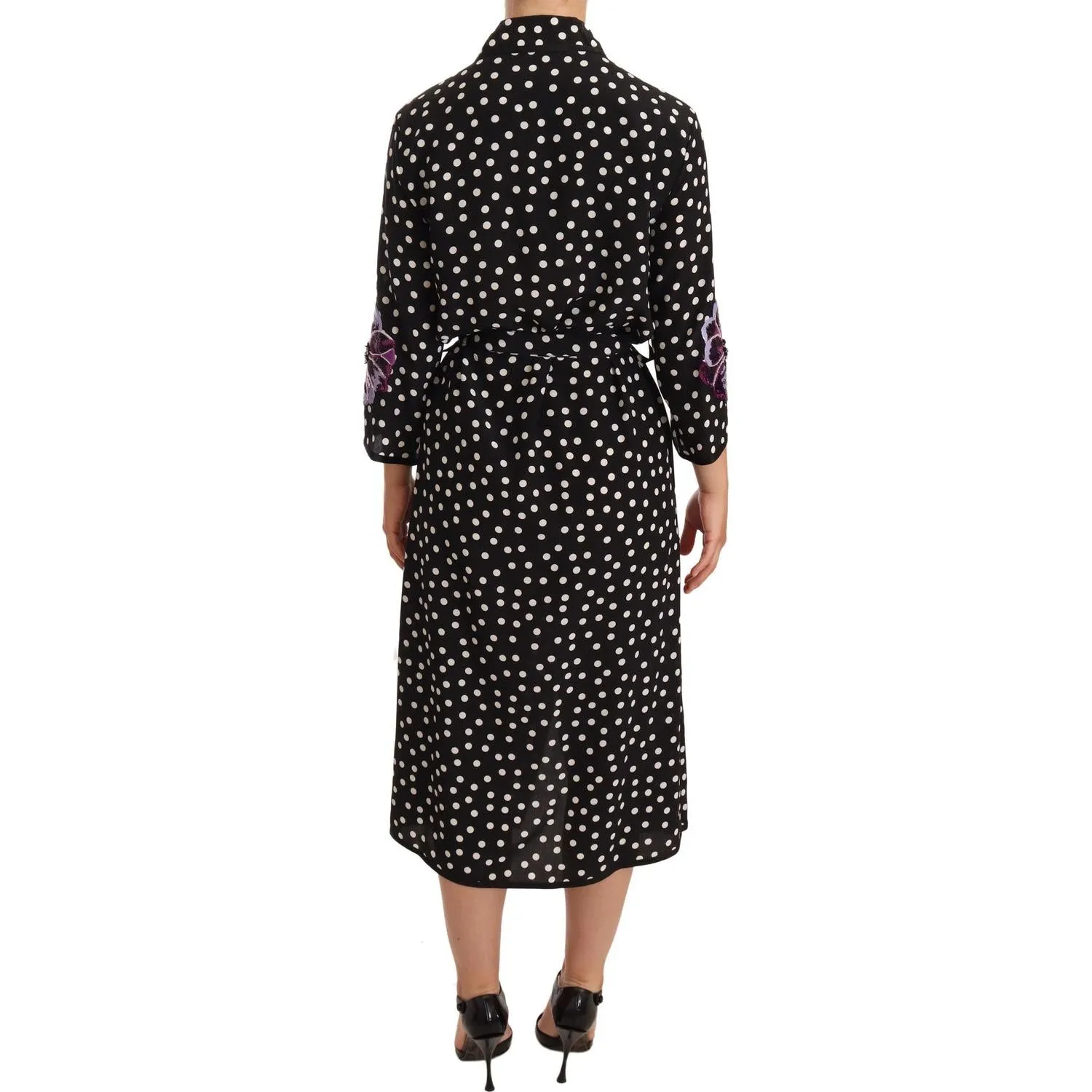 Dolce & Gabbana Elegant Silk Polka Dot Sequin Midi Dress