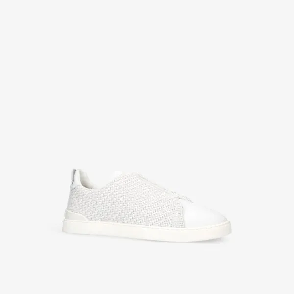 Ermenegildo Zegna Triple Stitch Woven Leather Low Top Sneakers, White
