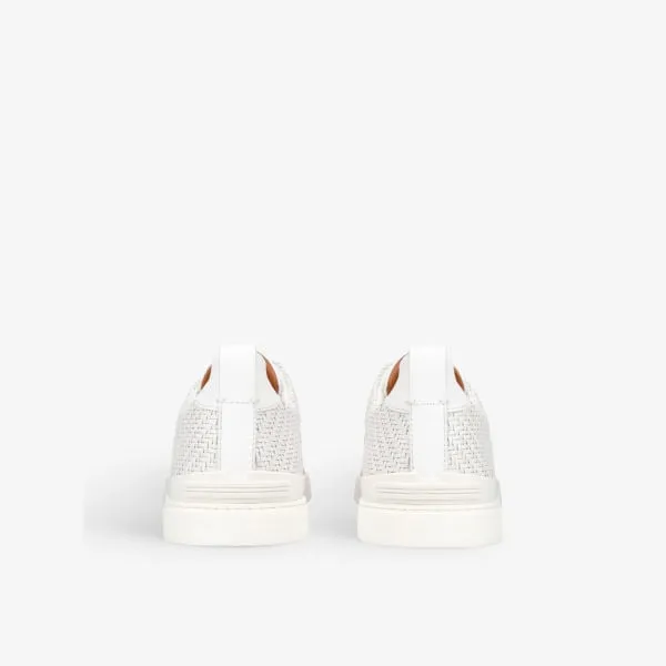 Ermenegildo Zegna Triple Stitch Woven Leather Low Top Sneakers, White