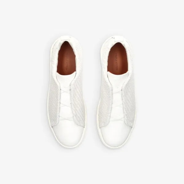 Ermenegildo Zegna Triple Stitch Woven Leather Low Top Sneakers, White