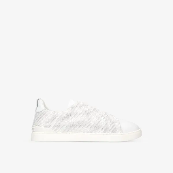 Ermenegildo Zegna Triple Stitch Woven Leather Low Top Sneakers, White