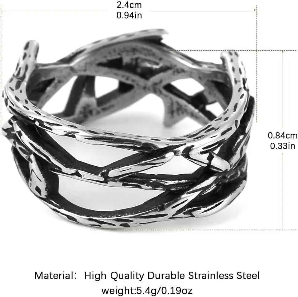 HZMAN Jesus Crown of Thorns Ring for Men Gothic Stainless Steel Pinky Ring