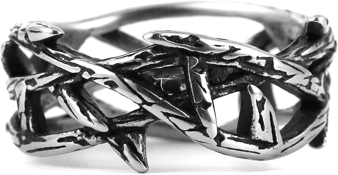 HZMAN Jesus Crown of Thorns Ring for Men Gothic Stainless Steel Pinky Ring