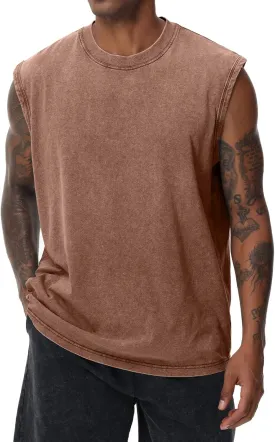 Mens Cotton Sleeveless Tank Tops Cut Off Muscle Gym T Shirts Running Beach Loose Fit Tees