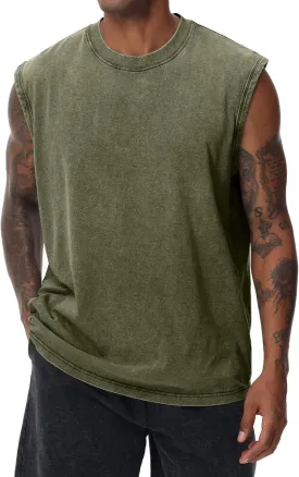 Mens Cotton Sleeveless Tank Tops Cut Off Muscle Gym T Shirts Running Beach Loose Fit Tees