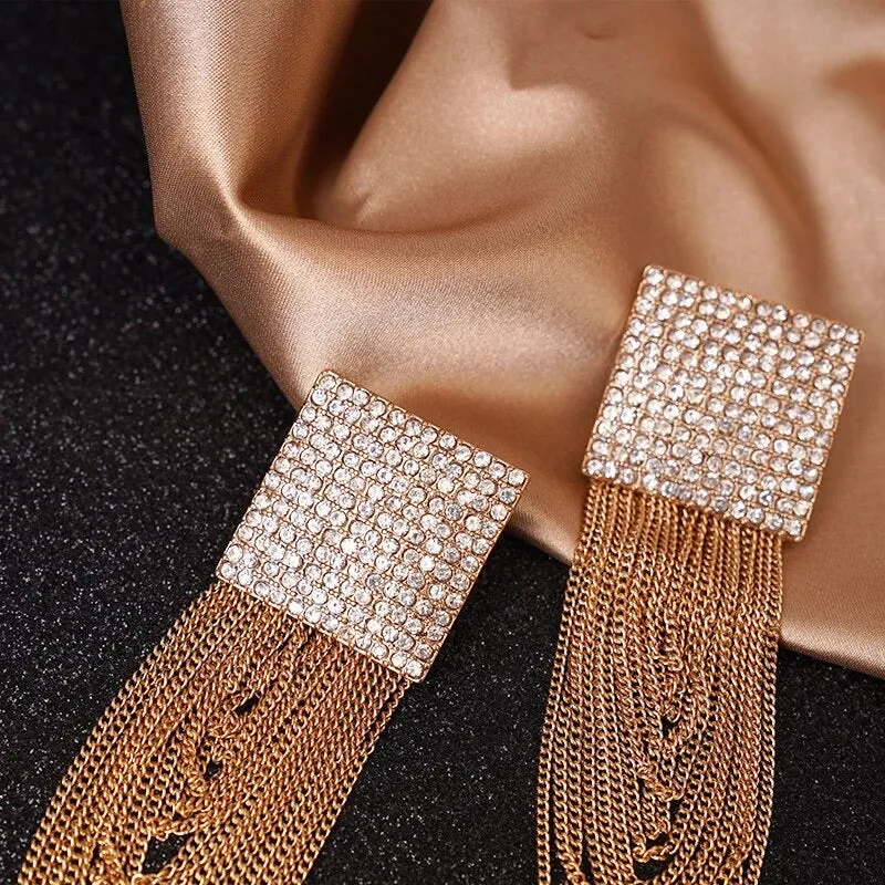Mila Rhinestone Tassel Chain Earrings