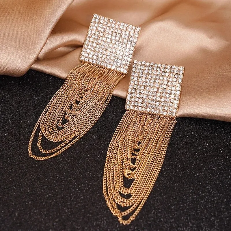 Mila Rhinestone Tassel Chain Earrings