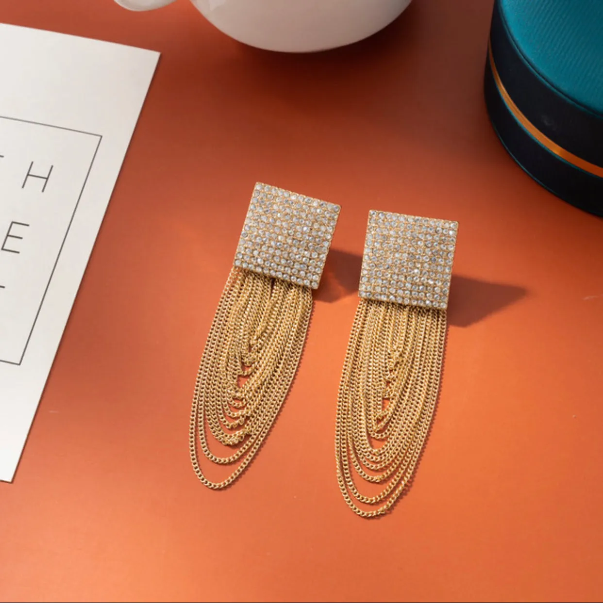 Mila Rhinestone Tassel Chain Earrings