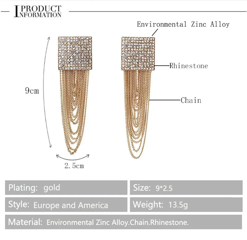 Mila Rhinestone Tassel Chain Earrings