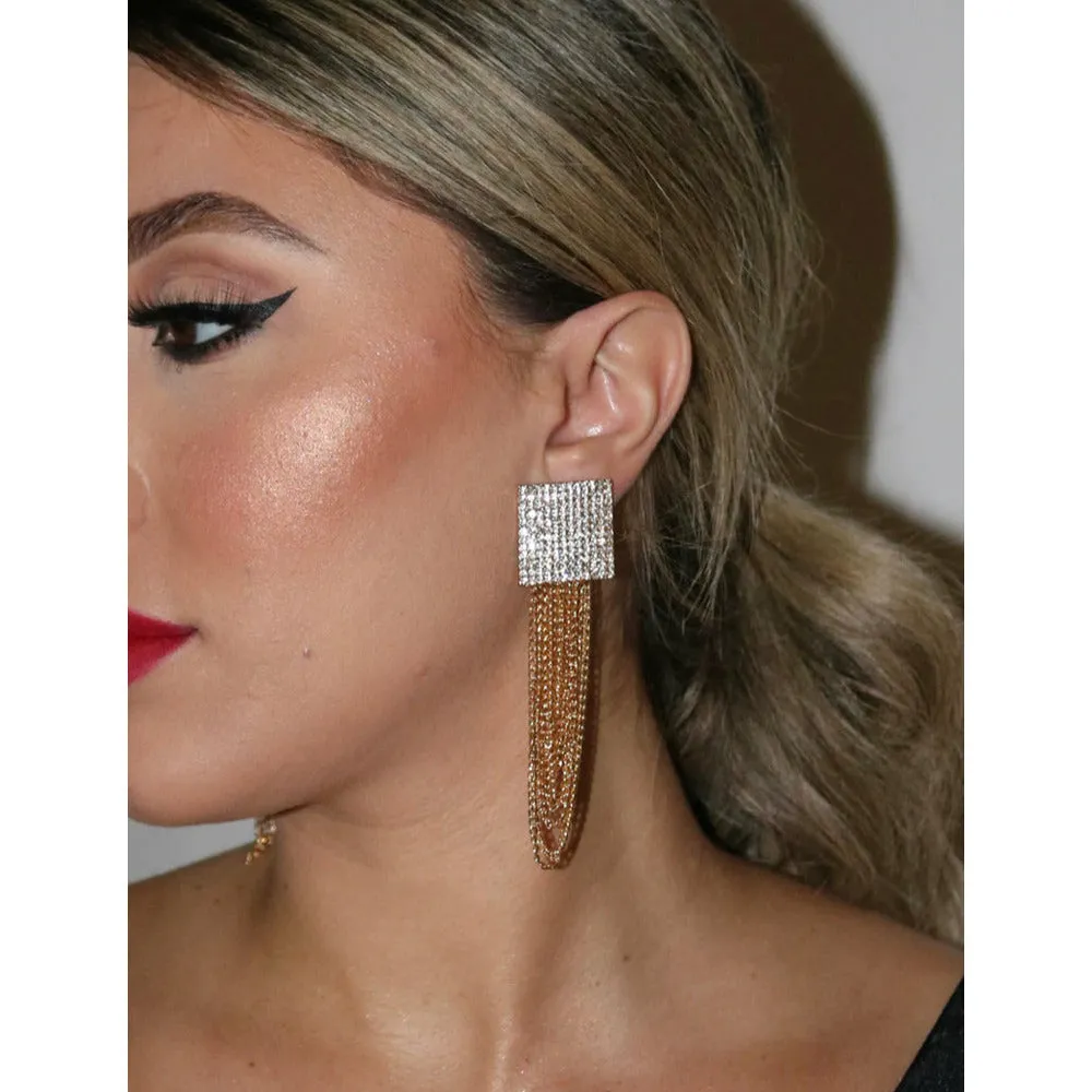 Mila Rhinestone Tassel Chain Earrings