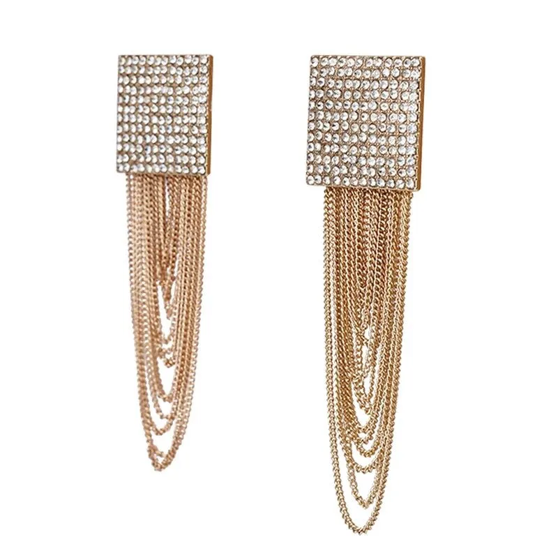 Mila Rhinestone Tassel Chain Earrings
