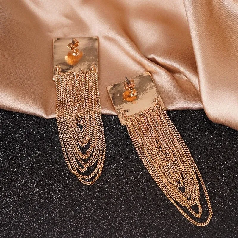 Mila Rhinestone Tassel Chain Earrings