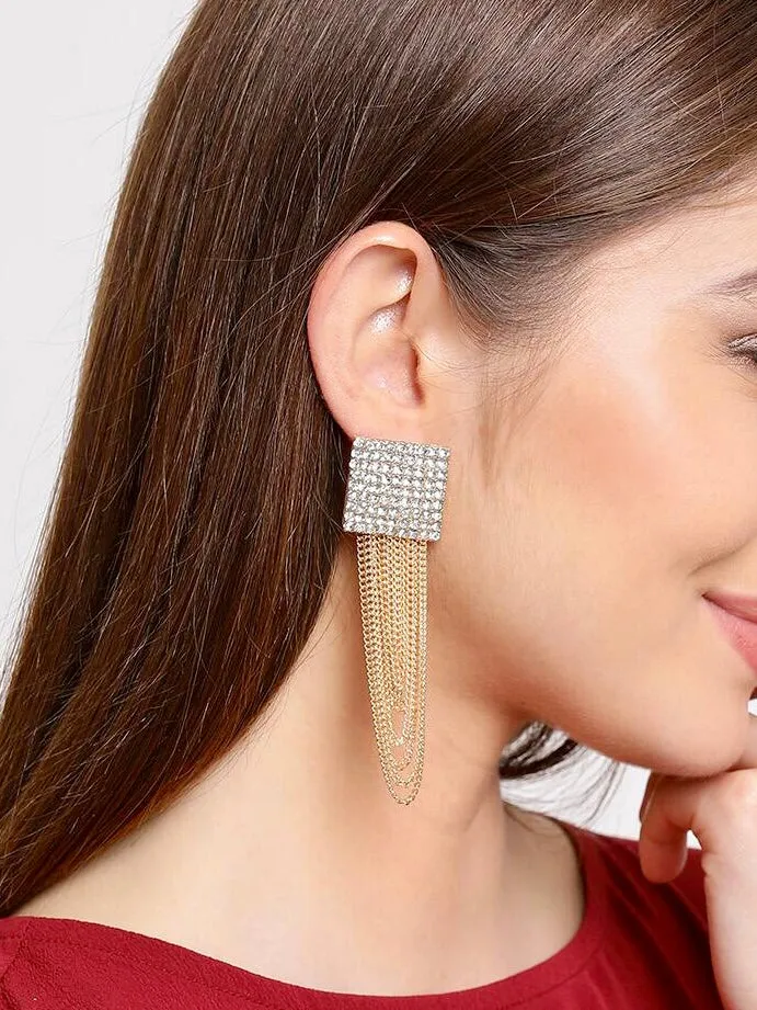 Mila Rhinestone Tassel Chain Earrings