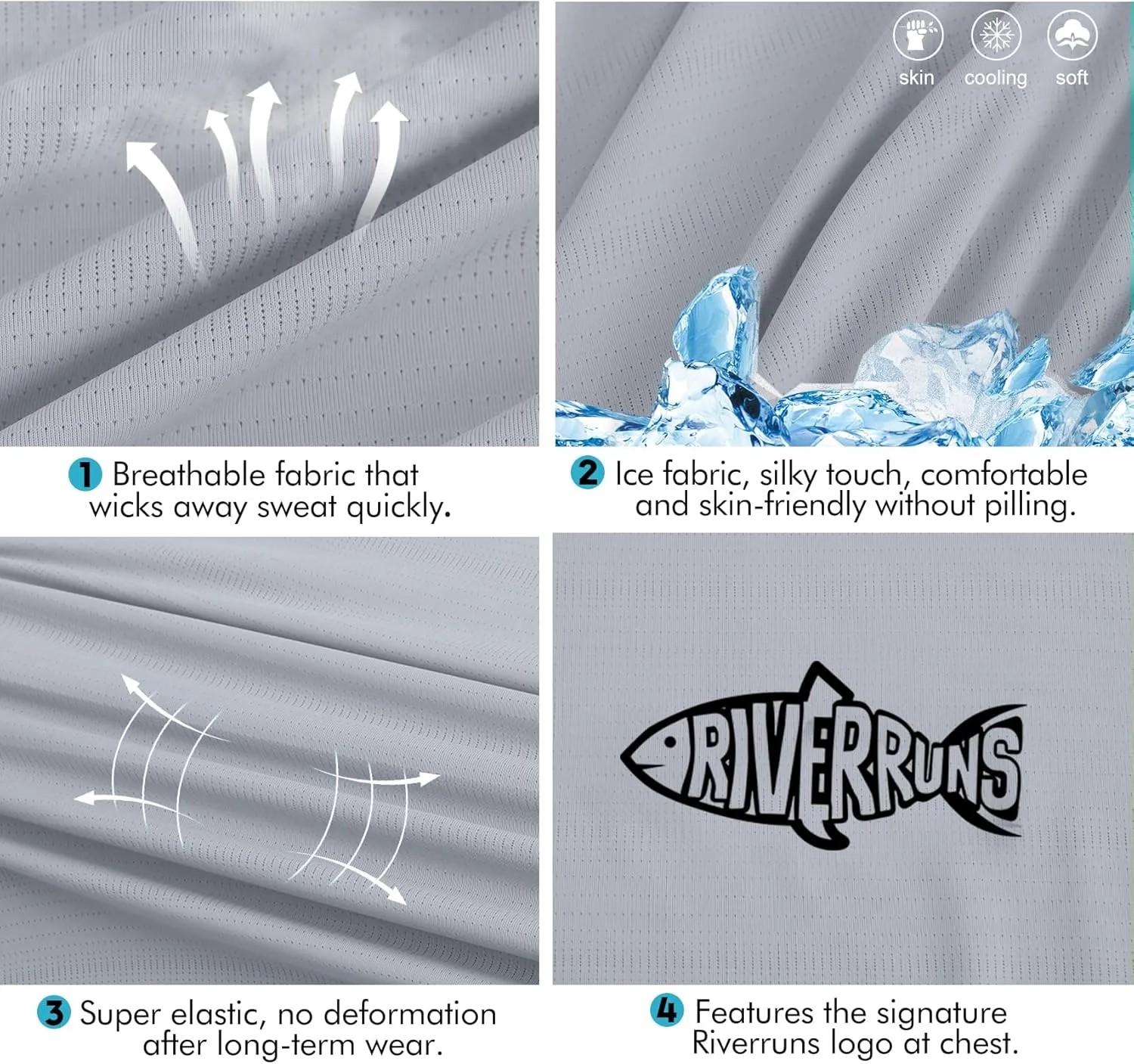 Riverruns Fishing Shirt for Men Short Sleeve UPF 50  Sun Protection Swim T-Shirt Rash Guard Water Beach Tee