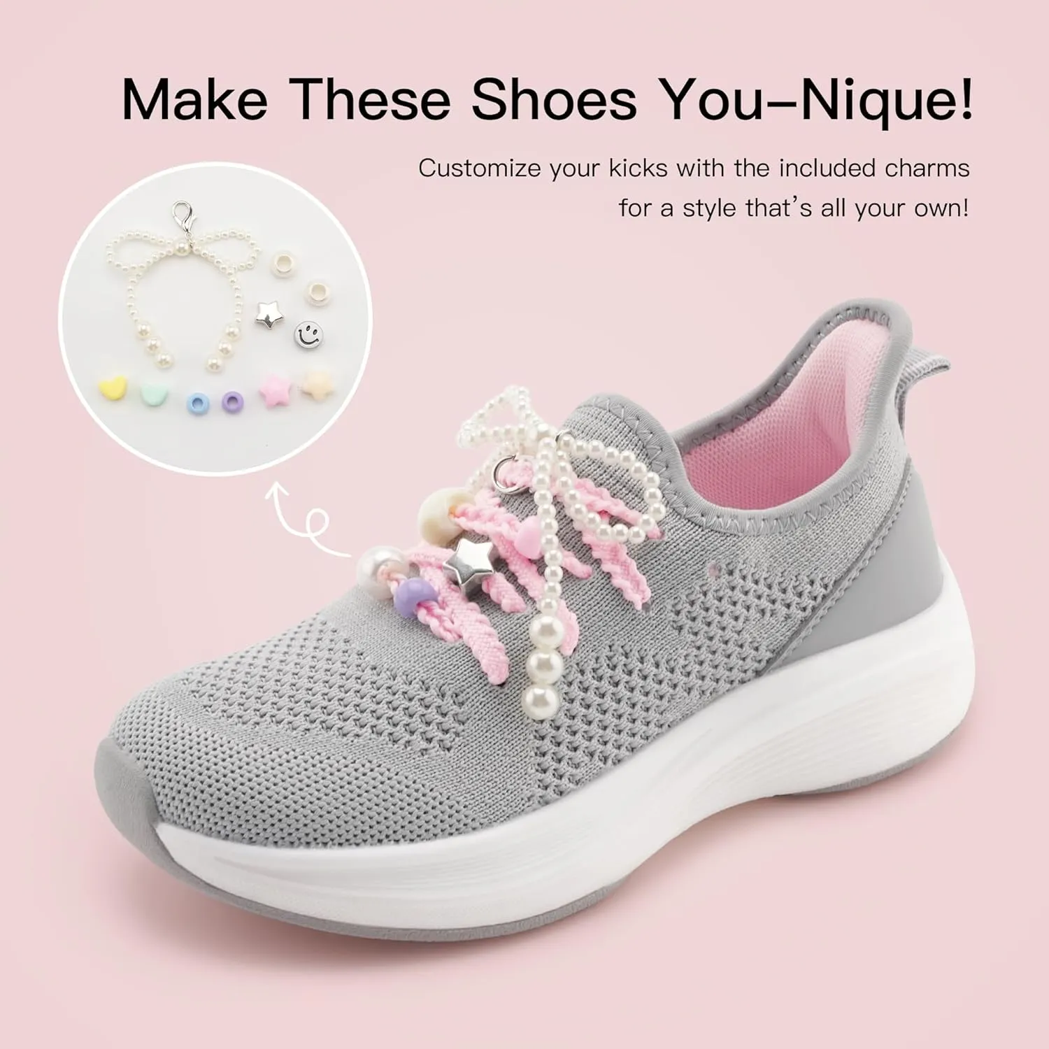 Stelle Girls Sneakers Kids Tennis Running Walking Shoes Slip-On Athletic Non Slip Lightweight Breathable Sport Shoes for Little/Big Kid