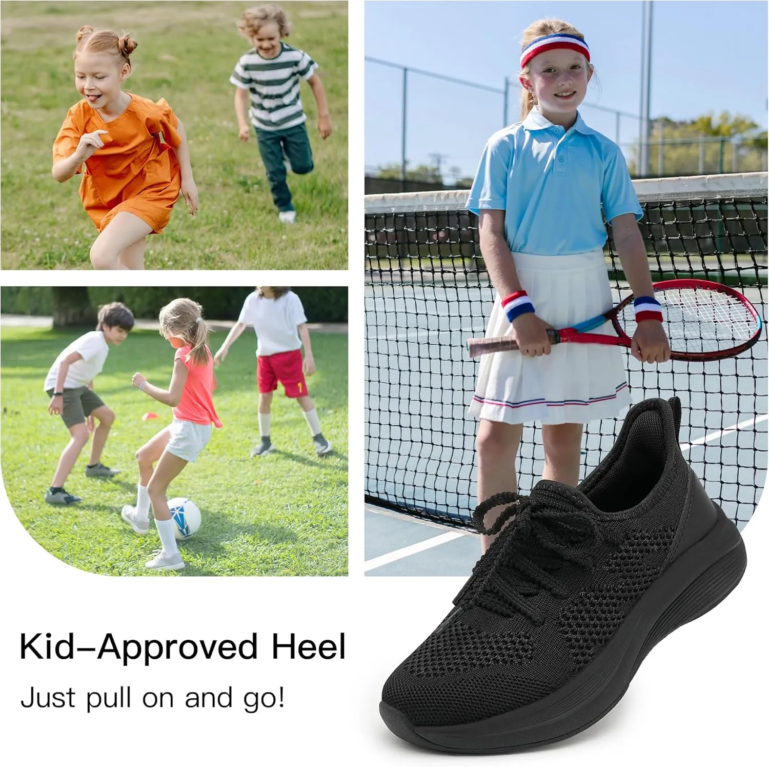 Stelle Girls Sneakers Kids Tennis Running Walking Shoes Slip-On Athletic Non Slip Lightweight Breathable Sport Shoes for Little/Big Kid