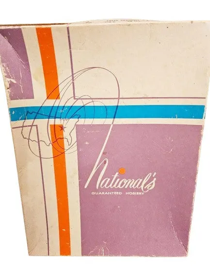 VINTAGE 1950s NEW 2 PAIR NATIONAL BLACK SEAMLESS SHEER TOE STOCKINGS IN SIZE 11