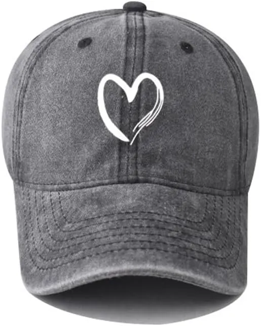 Women's Vintage Washed Baseball Cap Adjustable Cute Heart Graphic Cotton Dad Hat