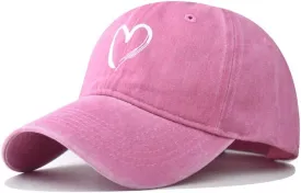 Women's Vintage Washed Baseball Cap Adjustable Cute Heart Graphic Cotton Dad Hat