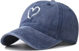 Women's Vintage Washed Baseball Cap Adjustable Cute Heart Graphic Cotton Dad Hat
