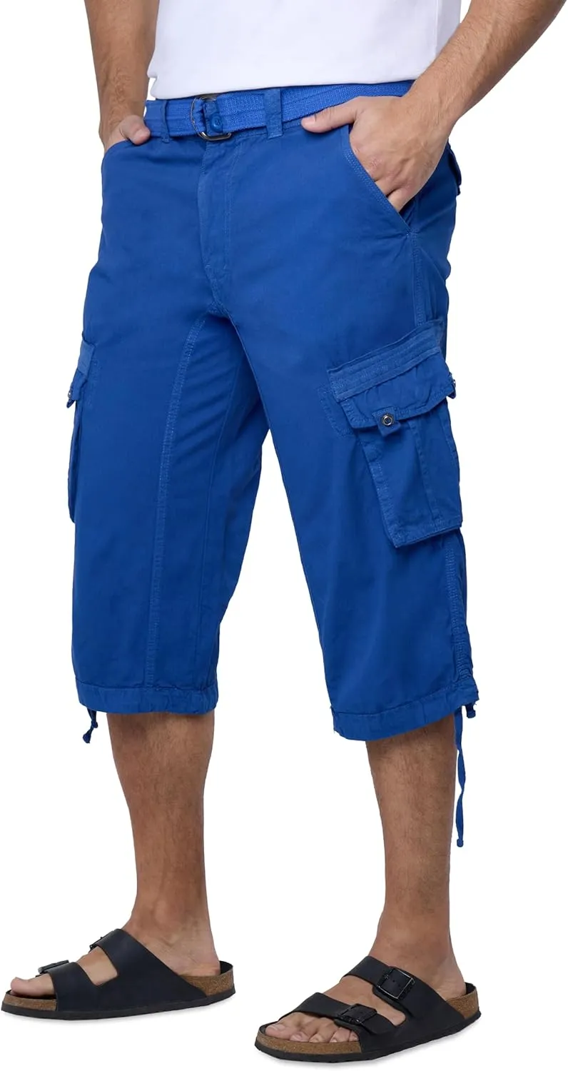 X RAY Men's Belted Long Cargo Shorts for Men, Below Knee Length Mens Cargo Shorts, 3/4 Pants (Big and Tall Shorts for Men)