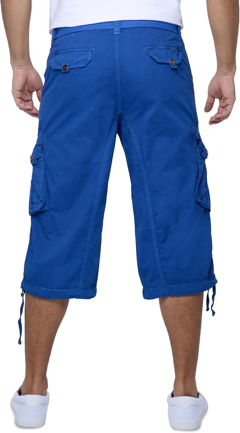 X RAY Men's Belted Long Cargo Shorts for Men, Below Knee Length Mens Cargo Shorts, 3/4 Pants (Big and Tall Shorts for Men)
