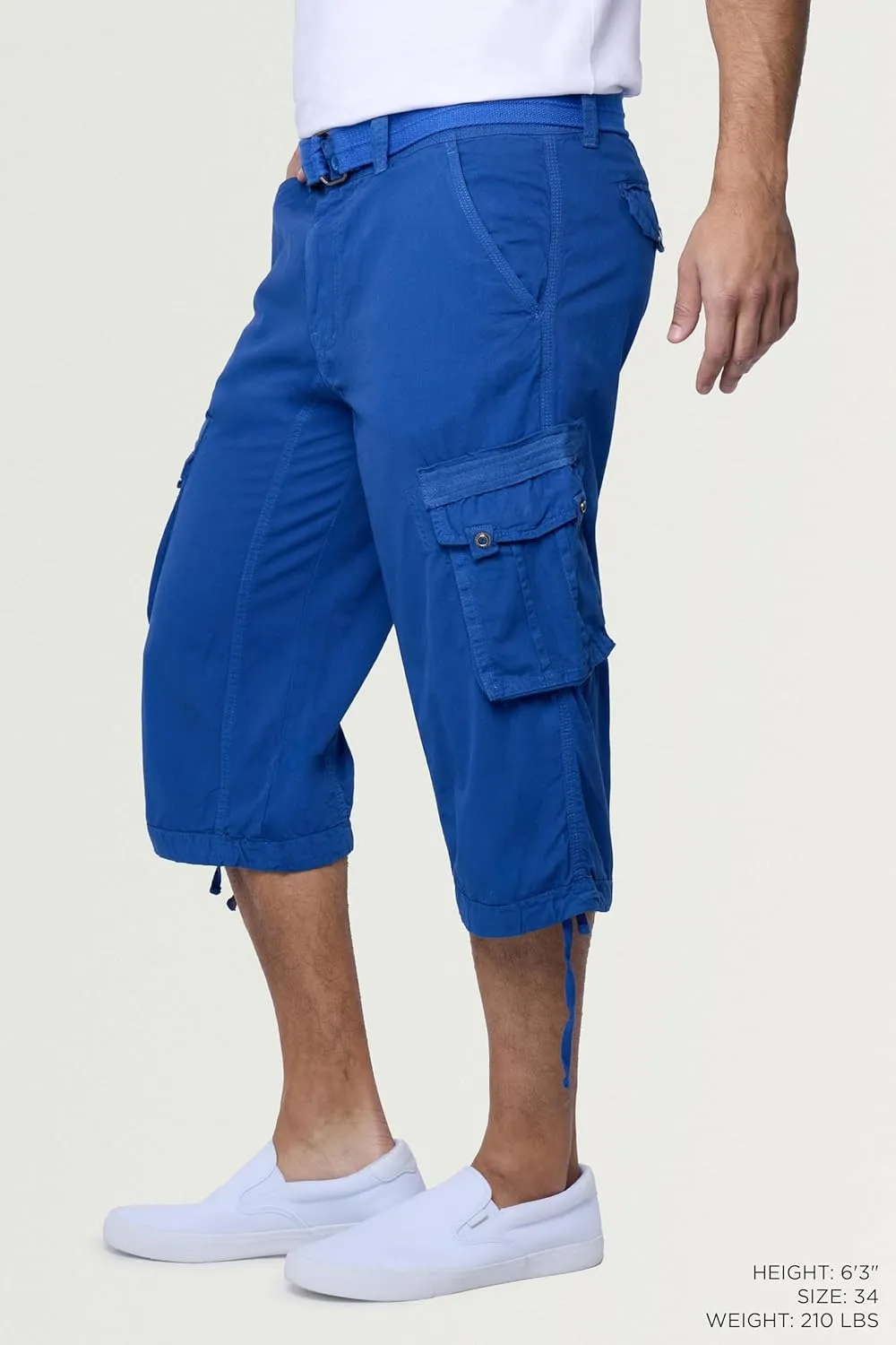 X RAY Men's Belted Long Cargo Shorts for Men, Below Knee Length Mens Cargo Shorts, 3/4 Pants (Big and Tall Shorts for Men)