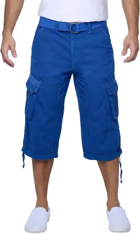 X RAY Men's Belted Long Cargo Shorts for Men, Below Knee Length Mens Cargo Shorts, 3/4 Pants (Big and Tall Shorts for Men)